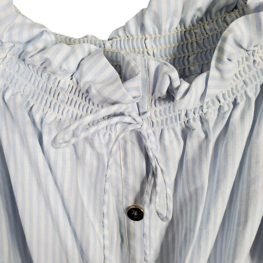 Gianni Bini Size L Dress Off Shoulder Puff Sleeve Coastal Stripe Country Cottage - Picture 10 of 12